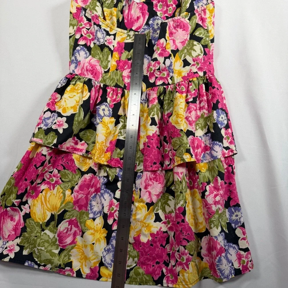 Moda International Floral Halter Dress Cotton Tiered Peplum Retro Y2K Vtg Size 6 - Picture 13 of 16